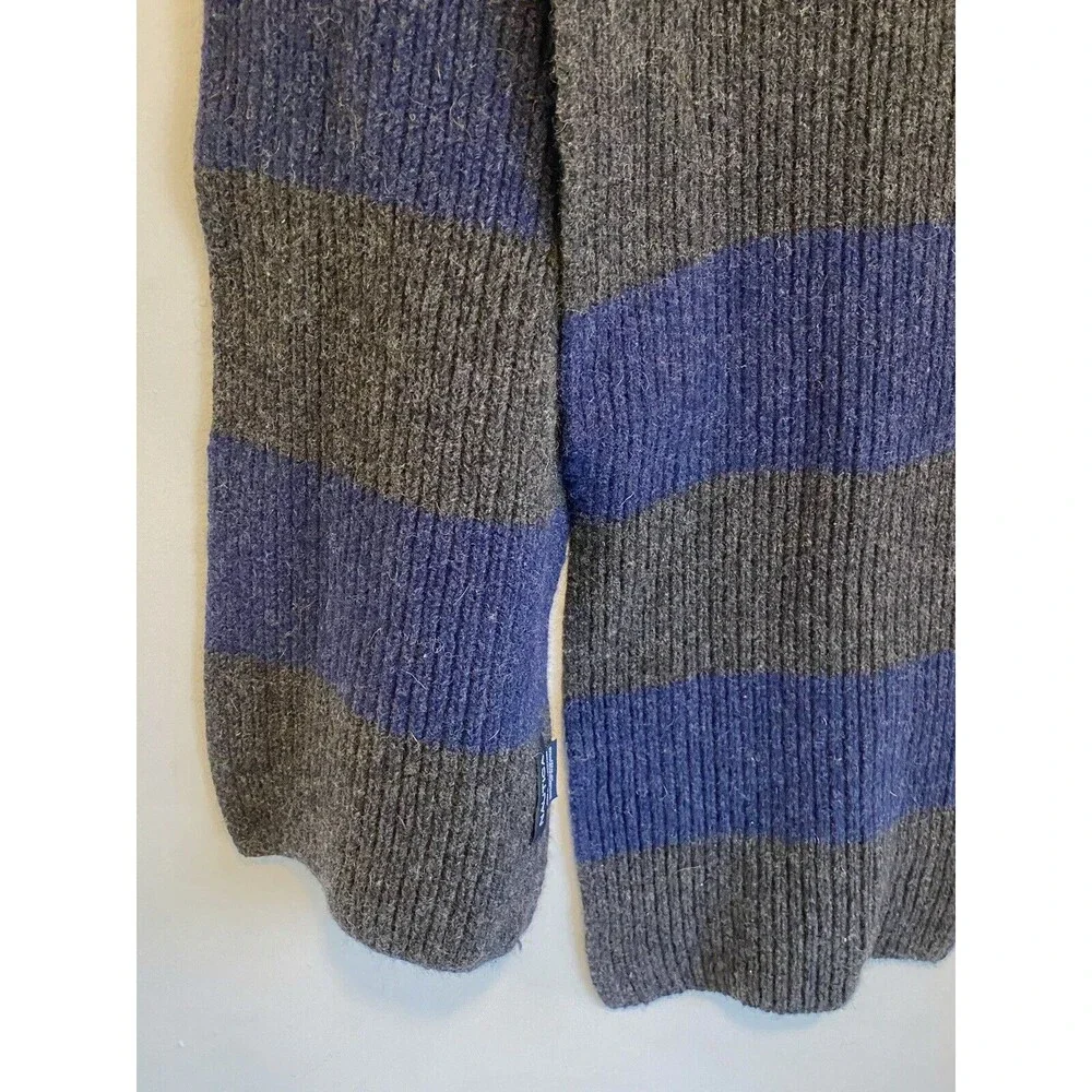 Nautica 100% Wool Knit Scarf Mens Gray Navy Striped Warm Winter